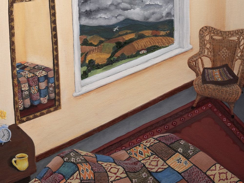 quilted bed cover yellow clock armchair rolling hills