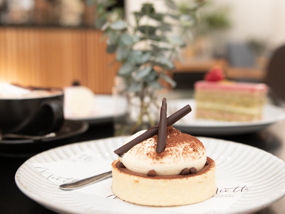 Chocolate, caramel and vanilla tart