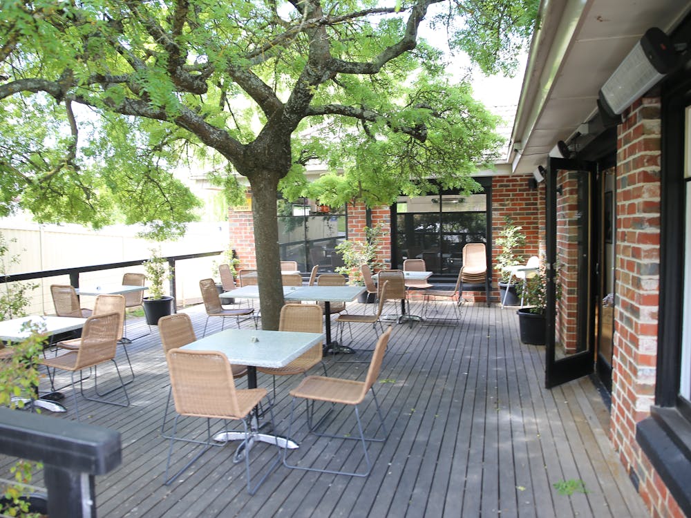 Outdoor deck area at La Miette Patisserie