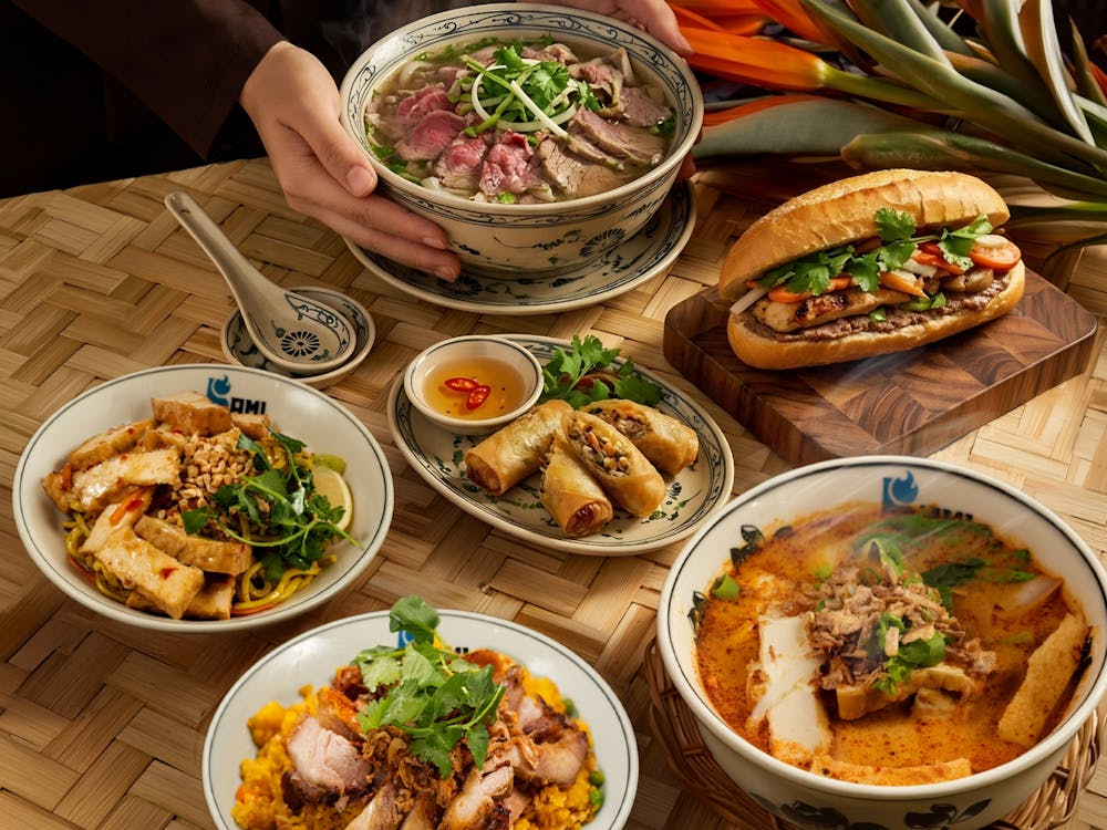Bami Vietnamese Ballarat food spread featuring banh mi, pho broth, and Vietnamese street food dishes