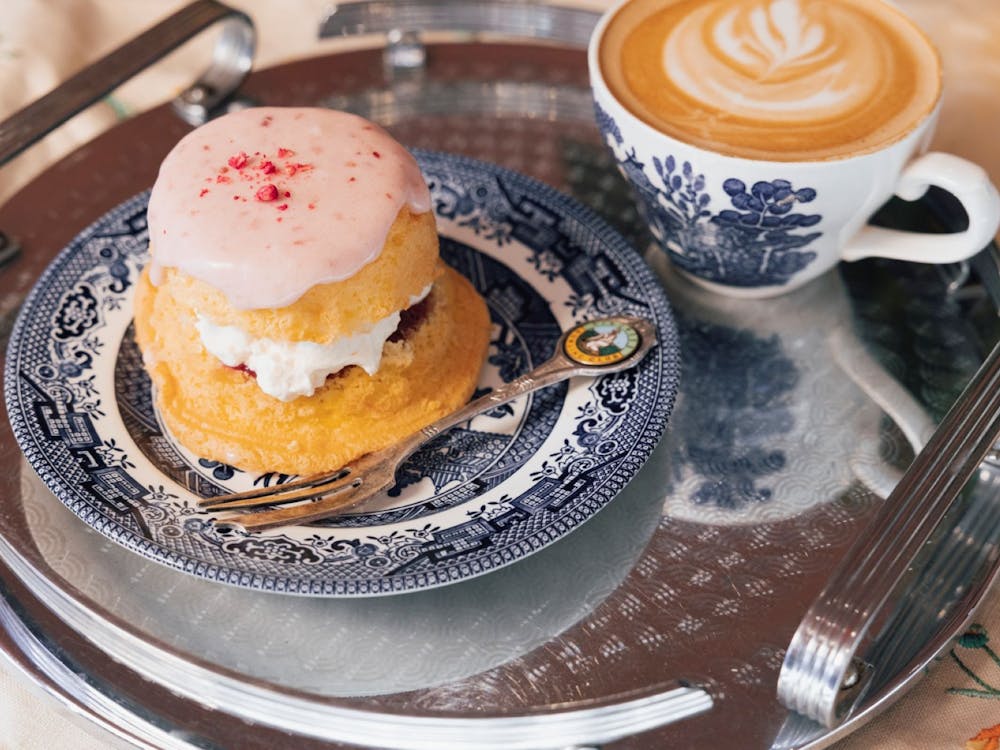 Pink cake and coffee