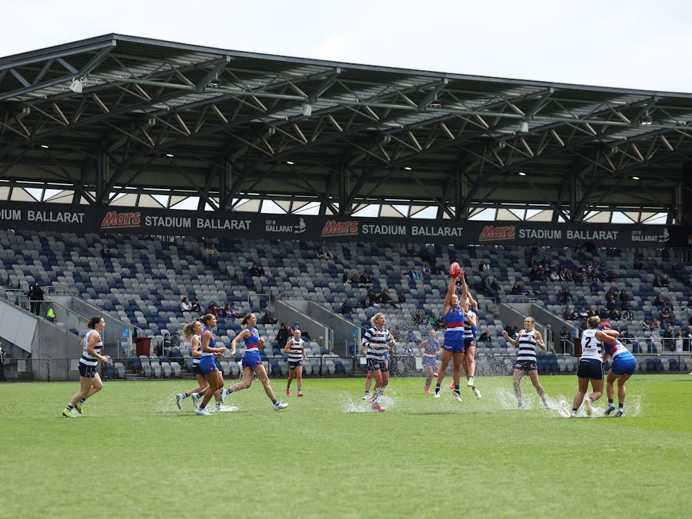 Wide shot of AFLW Match at Mars Stadium.