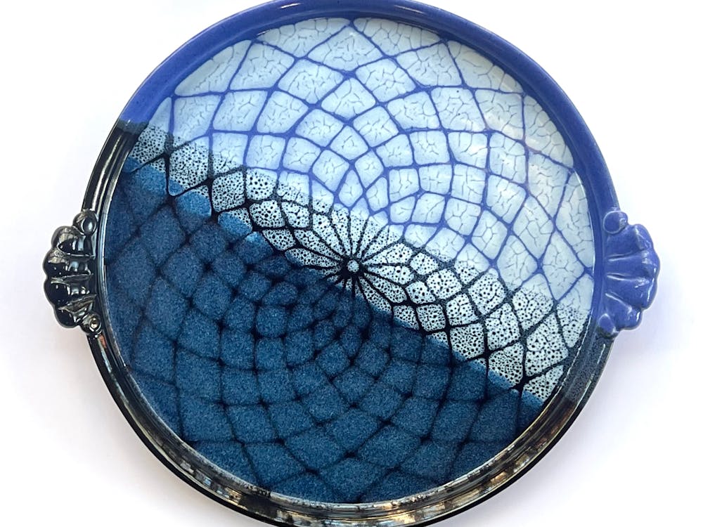 Blue wheel thrown stoneware plate