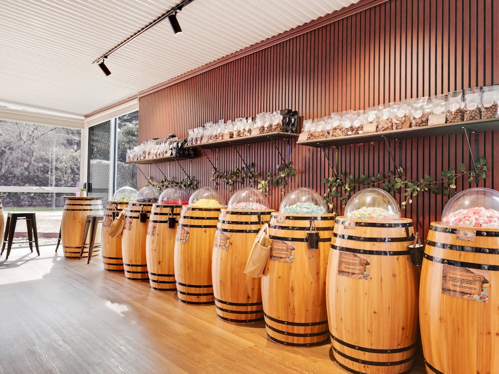 Gourmet confectionary on barrels