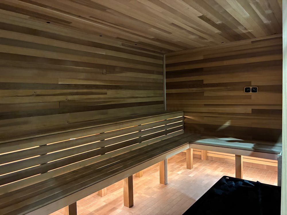 Room that has a dry heat & smell of cedar