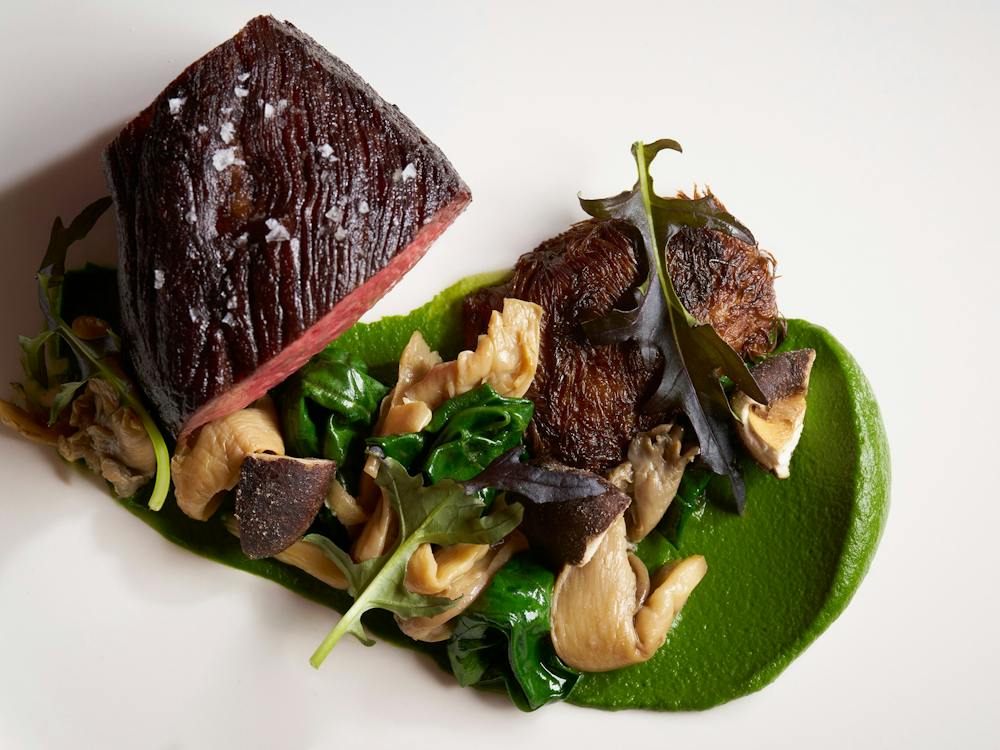 rump cap, local mushrooms, spinach, garlic & black pepper sauce