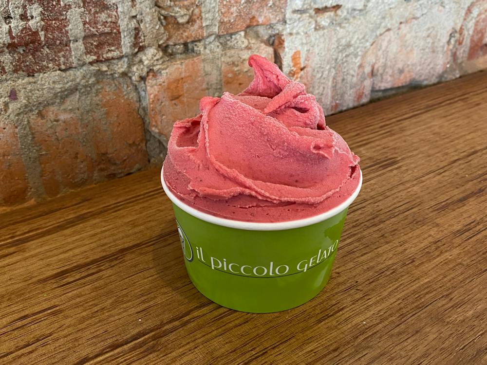 Raspberry sorbetto in a cup