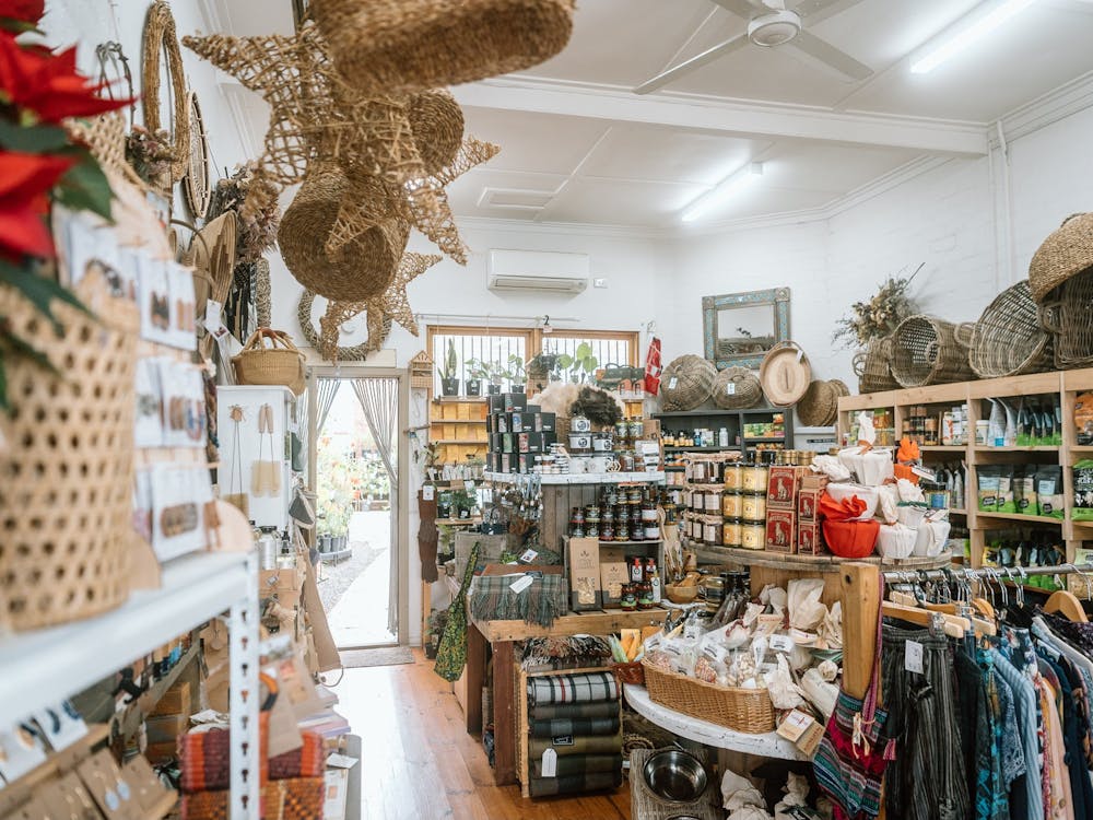 A room in a boutique store stocked with many different goods.